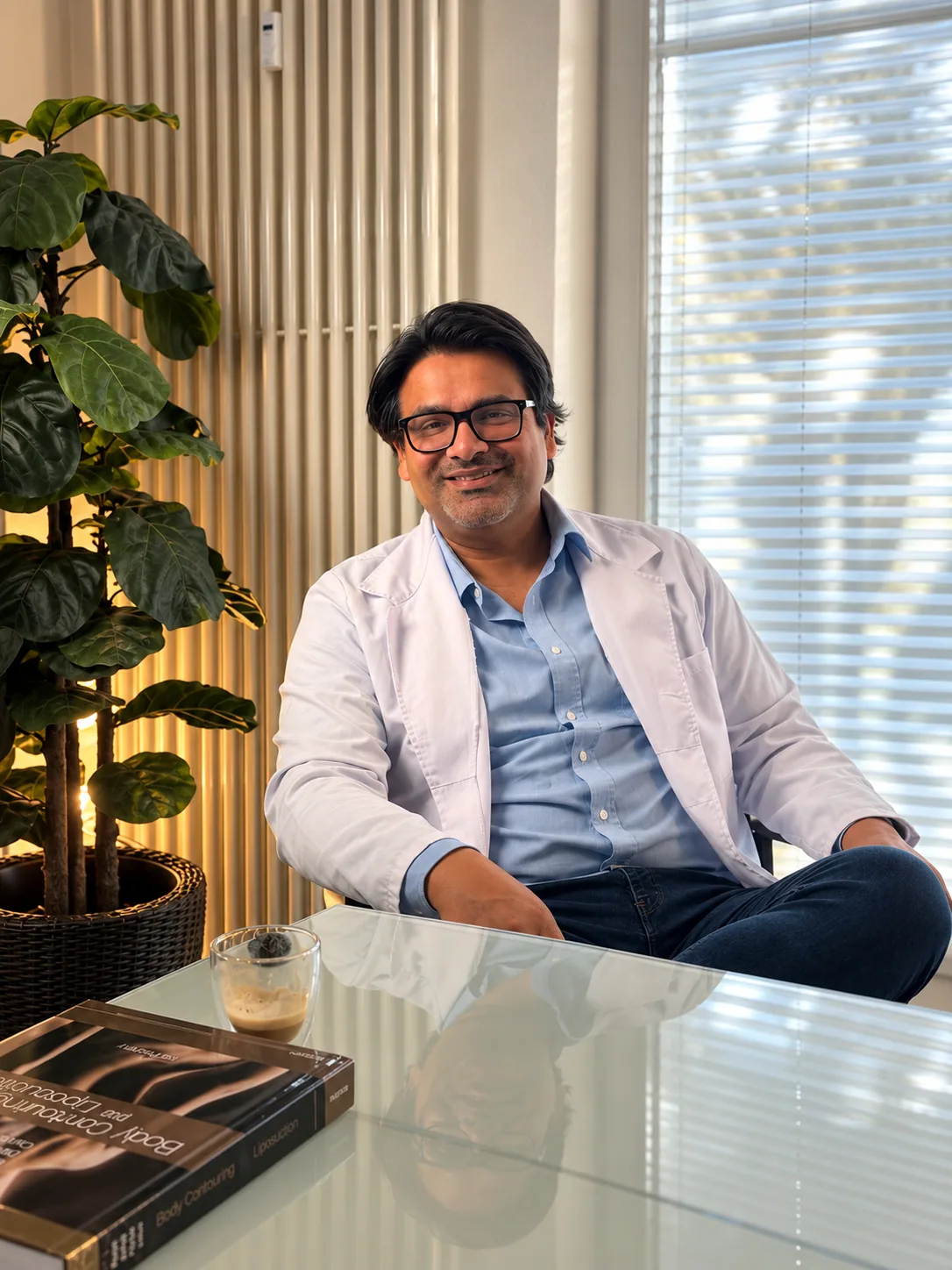 Munawar Ahmad sitzt in der Haarklinik Nordwest und blickt in die Kamera